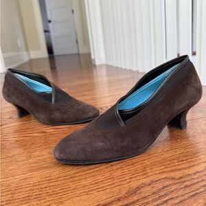 THIERRY RANOTIN Suede Leather Kitten Heels Crossover Classic Old Money 38.5